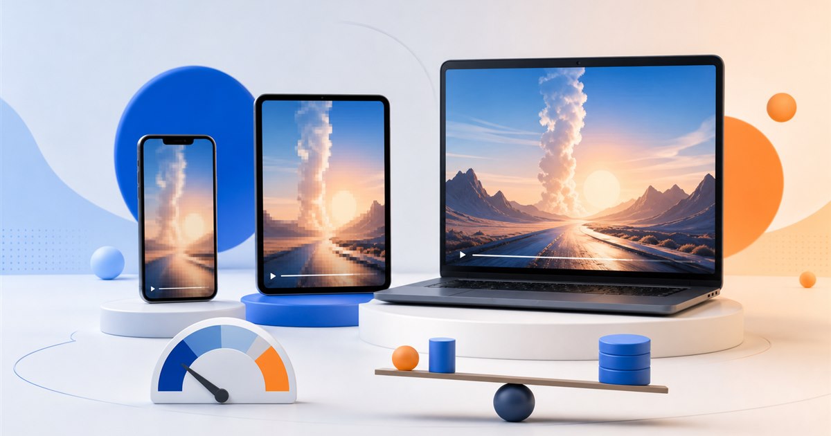 Phone, tablet, and laptop illustrating video quality and storage tradeoffs